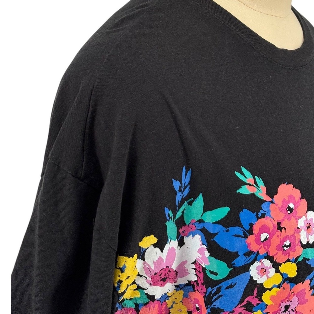 Woman Within T-Shirt Black Floral Graphic Short Sleeve Relaxed Fit L 18/20 - Picture 4 of 6